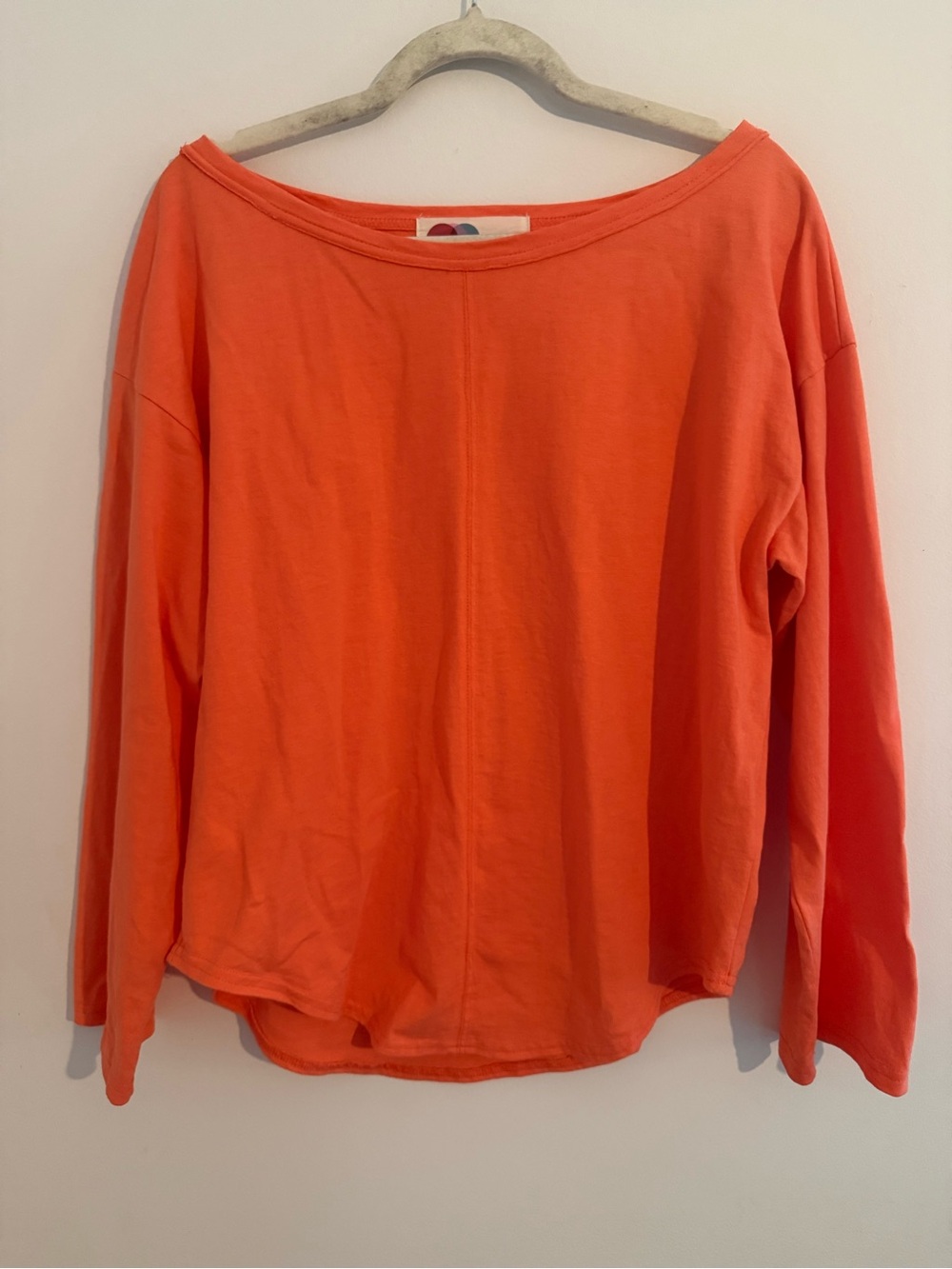 FP Beach Free People Coral Long Sleeve Boatneck Tee S 100% Cotton USA Made